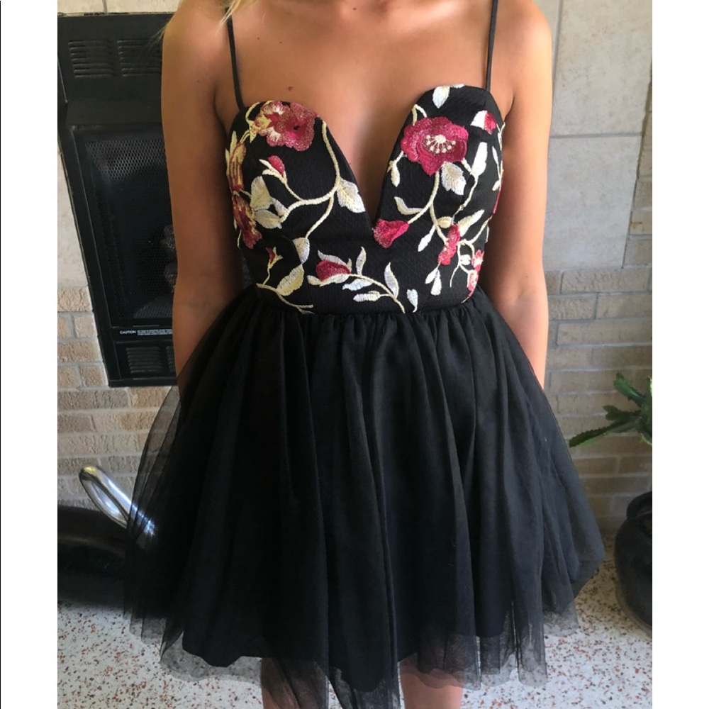 black and floral homecoming dress